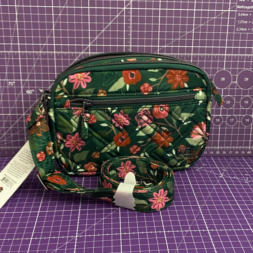 NWT Lug Super Coupe Green Floral Crossbody Bag. Convertible Belt Bag.